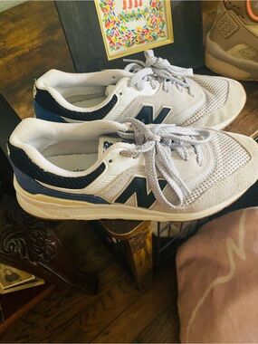 New Balance White and Navy unisex sneakers